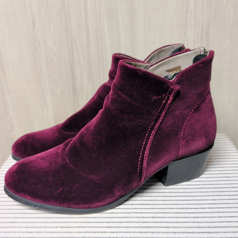 H by Hudson London Apisi Purple Velvet Ankle Boots Womens 41 US 10 Block Heel